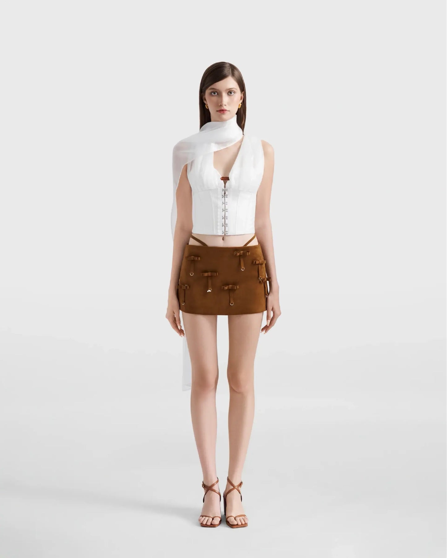 Scallop Corset Top With Scarf