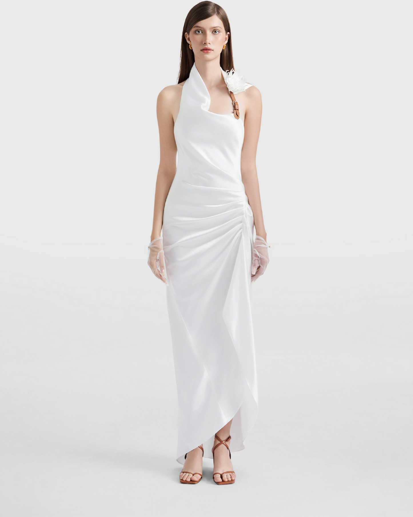 Crystal Palace Ruched Sateen Midi Dress