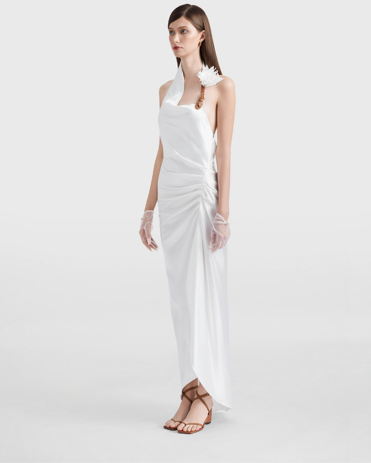 Crystal Palace Ruched Sateen Midi Dress
